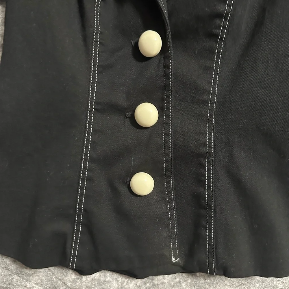 Betsey Johnson Jacket Top Peplum Black 2 Short Sleeves Buttons Retro Classic - Picture 9 of 12
